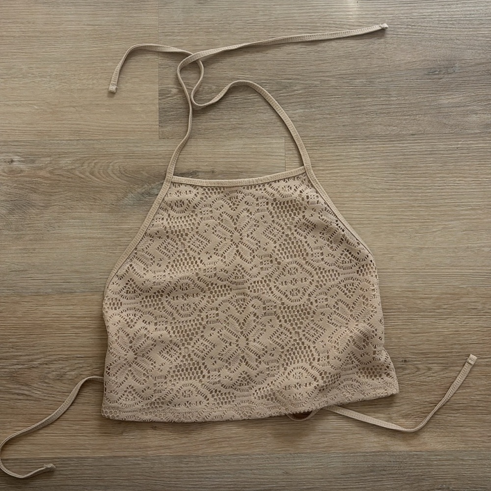 Tan Lace Tie Back Crop Top